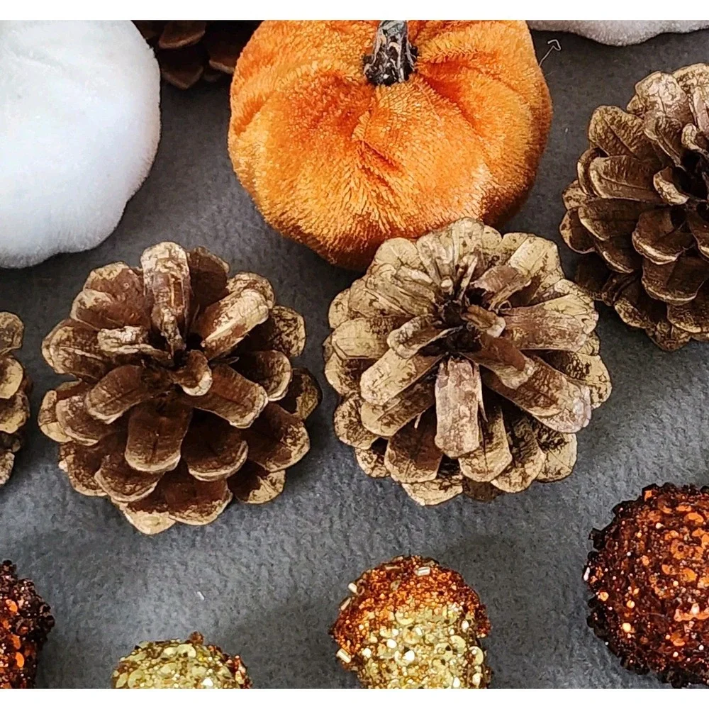 Fall Thanksgiving Bowl Filler Table Scatter Pumpkins Acorns Pinecones 35 Pc NEW